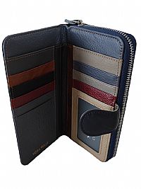 ΓΥΝΑΙΚΕΙΟ ΠΟΡΤΟΦΟΛΙ ΔΕΡΜΑΤΙΝΟ ΜΠΛΕ ΧΡΩΜΑ ΜΕ ΧΡΩΜΑΤΙΣΤΟ ΕΣΩΤΕΡΙΚΟ