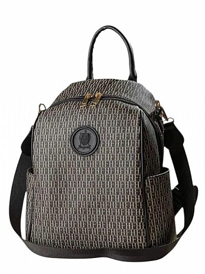 ΓΥΝΑΙΚΕΙΟ ΣΑΚΙΔΙΟ ΠΛΑΤΗΣ ΠΟΛΥΜΟΡΦΙΚΟ ΜΑΥΡΟ LOGO PRINT