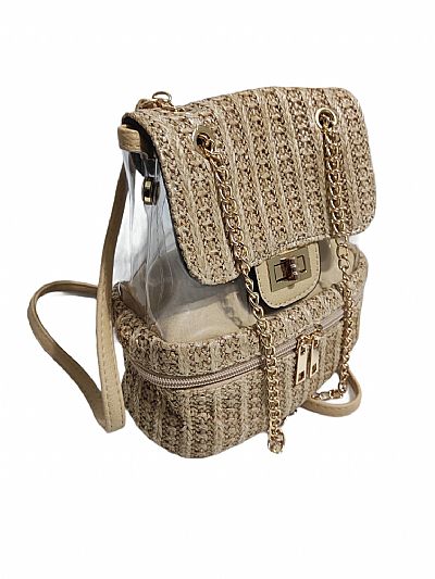 ΓΥΝΑΙΚΕΙΟ ΣΑΚΙΔΙΟ ΠΛΑΤΗΣ ΨΑΘΙΝΟ ΜΕ ΔΙΑΦΑΝΕΙΑ ΜΠΕΖ