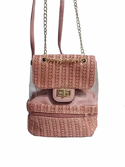 ΓΥΝΑΙΚΕΙΟ ΣΑΚΙΔΙΟ ΠΛΑΤΗΣ ΨΑΘΙΝΟ ΜΕ ΔΙΑΦΑΝΕΙΑ ΡΟΖ