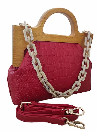 ΓΥΝΑΙΚΕΙΑ ΤΣΑΝΤΑ ΧΕΙΡΟΣ-ΧΙΑΣΤΙ ΚΟΚΚΙΝΟ ΜΕ ΞΥΛΙΝΕΣ ΛΑΒΕΣ